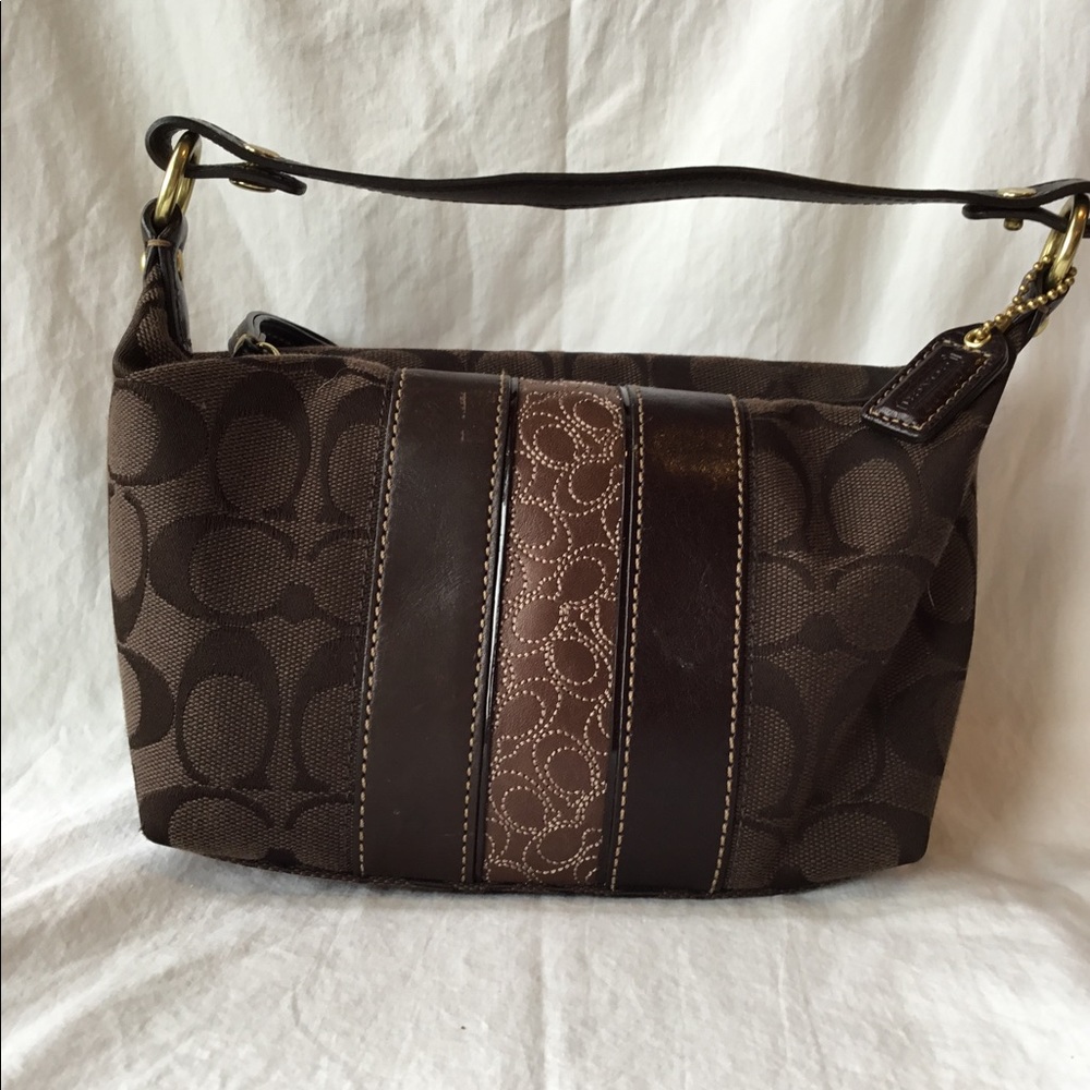 Coach Signature Brown Canvas/Leather Shoulder Bag